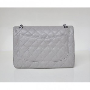 Chanel Jumbo Quilted Classic Caviar leather Flap Bag A58600 Gray in Silver
