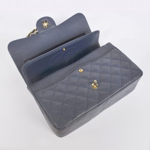Chanel Jumbo Quilted Classic Caviar leather Flap Bag A58600 Royalblue Gold