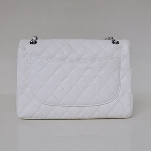Chanel Jumbo Quilted Classic Caviar leather Flap Bag A58600 White Silver