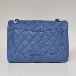 Chanel Jumbo Quilted Classic Caviar leather Flap Bag A58600 blue Gold