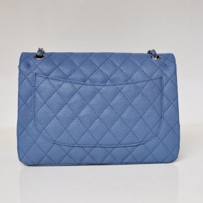 Chanel Jumbo Quilted Classic Caviar leather Flap Bag A58600 blue Silver