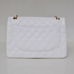Chanel Jumbo Quilted Classic Caviar leather Flap Bag A58600 white Gold