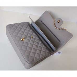 Chanel Jumbo Quilted Classic Caviar leather Flap Bag A58601 Gray in Gold