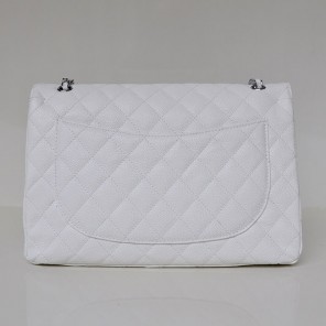 Chanel Jumbo Quilted Classic Caviar leather Flap Bag A58601 White Silver