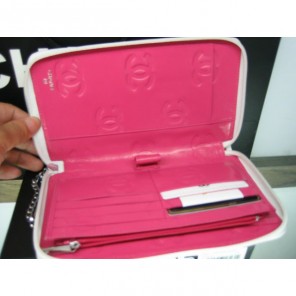 Chanel Leather Black CC Logo Long Zipper Wallet 26710 White