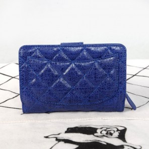 Chanel Matelasse Bi-Fold Wallet Glazed Crackled Leater C004 Blue