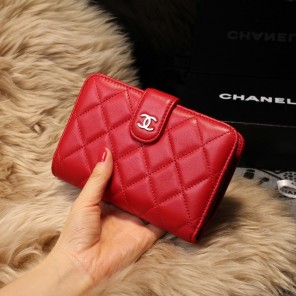 Chanel Matelasse Bi-Fold Wallet Sheepskin Leater A31506 Red