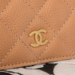 Chanel Matelasse Bi-Fold wallets Original Cannage Pattern Nubuck Leather C001 Apricot