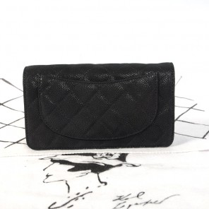 Chanel Matelasse Bi-Fold wallets Original Cannage Pattern Nubuck Leather C001 Black