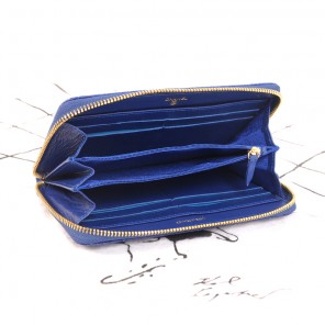 Chanel Matelasse Zip Around Wallet Original Glazed Crackled Leater C009 Blue