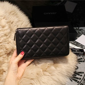 Chanel Matelasse Zip Around Wallet Sheepskin A31508 Black