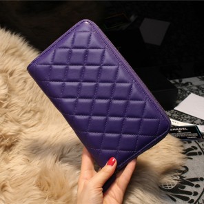 Chanel Matelasse Zip Around Wallet Sheepskin A31508 Purple