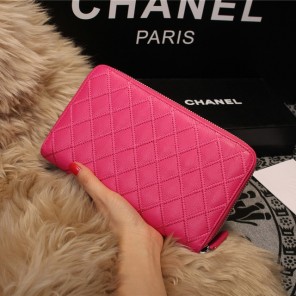 Chanel Matelasse Zip Around Wallet Sheepskin A80132 Rose