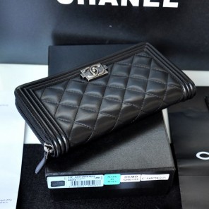 Chanel Zip Around Wallet Original Sheepskin leather A68720 Black