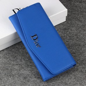 Dior Cowhide Leather Long Leather Wallet 1056 Blue