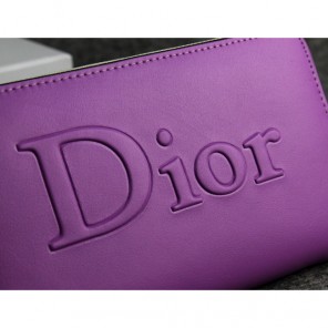 Dior Cowhide Leather Long Leather Wallet with Embossed 1098 Purple