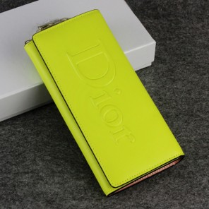 Dior Cowhide Leather Long Leather Wallet with Embossed 5192 Lemon