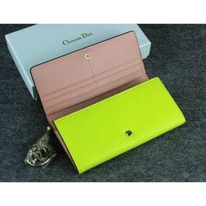 Dior Cowhide Leather Long Leather Wallet with Embossed 5192 Lemon