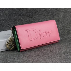 Dior Cowhide Leather Long Leather Wallet with Embossed 5192 Pink
