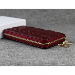 Dior Sheepskin Leather Long Leather Wallet 1098 Burgundy