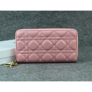 Dior Sheepskin Leather Long Leather Wallet 1098 Pink