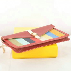 Fendi Pequin Large Canvas Clutch 8M0283 Bordeaux