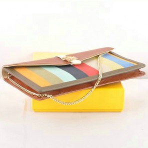 Fendi Pequin Large Canvas Clutch 8M0283 Brown