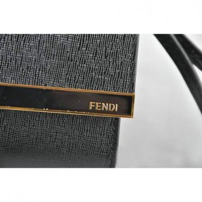 Fendi Pequin Rush Saffiano Pouchette Clutch F2558 Black