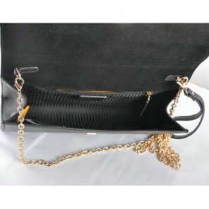 Fendi Pequin Rush Saffiano Pouchette Clutch F2558 Black