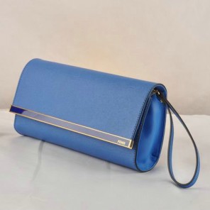 Fendi Pequin Rush Saffiano Pouchette Clutch F2558 Blue