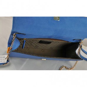 Fendi Pequin Rush Saffiano Pouchette Clutch F2558 Blue