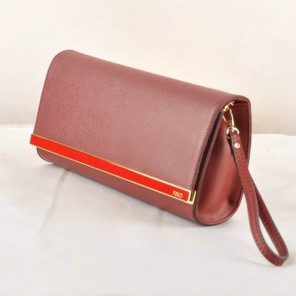 Fendi Pequin Rush Saffiano Pouchette Clutch F2558 Bordeaux