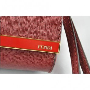 Fendi Pequin Rush Saffiano Pouchette Clutch F2558 Bordeaux