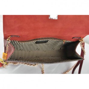 Fendi Pequin Rush Saffiano Pouchette Clutch F2558 Bordeaux