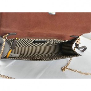 Fendi Pequin Rush Saffiano Pouchette Clutch F2558 Brown