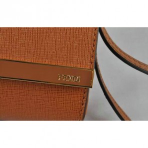 Fendi Pequin Rush Saffiano Pouchette Clutch F2558 Camel