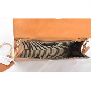 Fendi Pequin Rush Saffiano Pouchette Clutch F2558 Camel