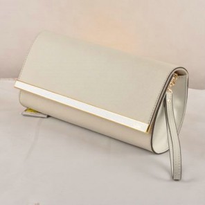 Fendi Pequin Rush Saffiano Pouchette Clutch F2558 White