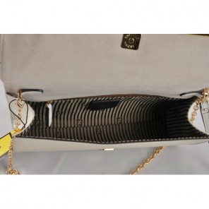 Fendi Pequin Rush Saffiano Pouchette Clutch F2558 White