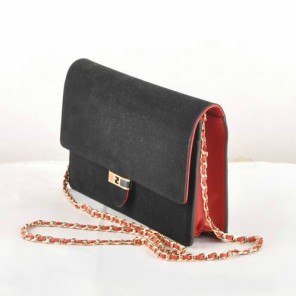 Fendi Toujour Gold Chain Clutch Suede 8M0291 Black