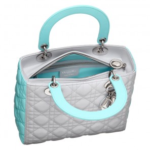 Gris Poudre and Bleu Azur leather Lady Dior bag