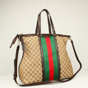 Gucci 309620 Rania Canvas Top Handle Bag Dark Brown