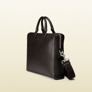 Gucci men leather briefcase with gusset