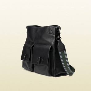 Gucci men leather messenger bag with bamboo details