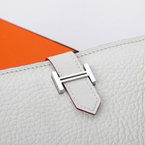 Hermes Bearn Japonaise Bi-Fold Wallet Original Clemence Leather A208 White