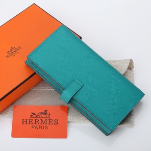 Hermes Bearn Japonaise Bi-Fold Wallet Original Saffiano Leather A208 Lake Blue