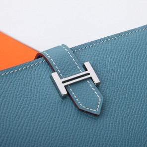 Hermes Bearn Japonaise Bi-Fold Wallet Original Saffiano Leather A208 Light Blue