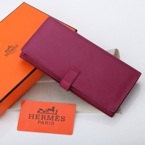 Hermes Bearn Japonaise Bi-Fold Wallet Original Saffiano Leather A208 Red Purple