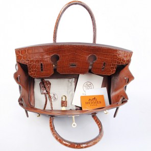 Hermes Birkin 30CM Tote Bags Dark Coffee Crocodile Leather Gold hardware
