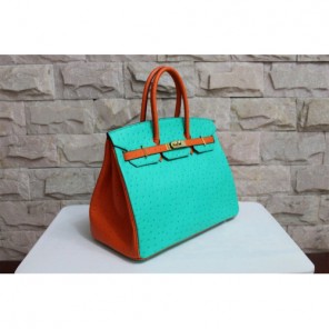 Hermes Birkin 35CM Ostrich leather Gold hardware H35 Green&Orange